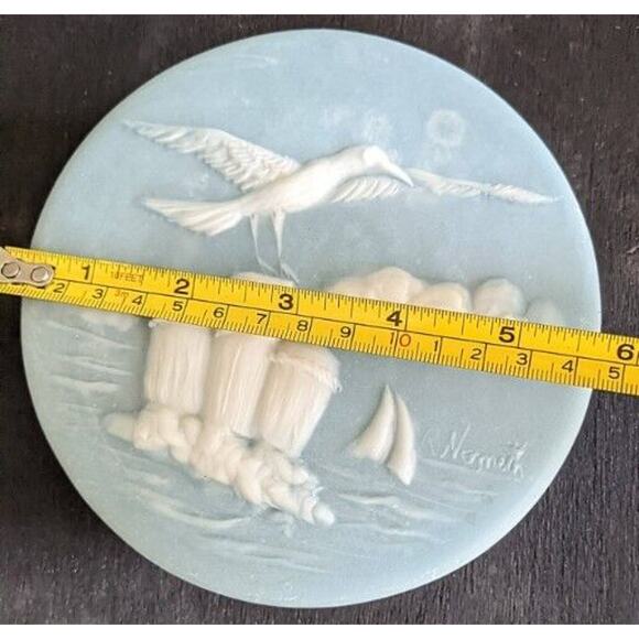 VTG Genuine Blue Incolay Trinket Box Robert Nemith Handcrafted Seagulls Nautical - Picture 7 of 8